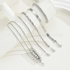 5Pcs 5 Styles Brass & CCB Plastic Chain Bracelet Sets for Women&nbsp;WG3F23A-01