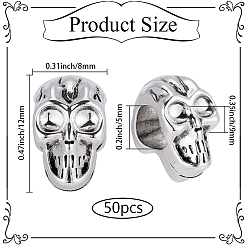 50Pcs Skull Alloy European Beads&nbsp;MPDL-PA0001-02