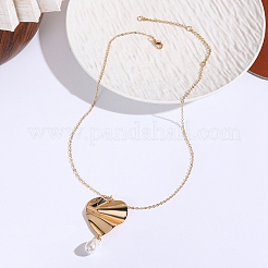 Zinc Alloy Textured Pendant Necklaces with Round Plastic Pearl Tassel&nbsp;FS-WG222B6-01