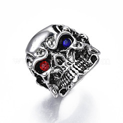 Gothic Punk Skull Alloy Open Cuff Ring with Rhinestone for Men Women&nbsp;RJEW-T009-52AS