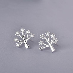 925 Sterling Silver Micro Pave Clear Cubic Zirconia Tree Stud Earrings&nbsp;FS-WG69278-01