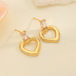 Brass Clear Cubic Zirconia Heart Stud Earrings&nbsp;JP3857