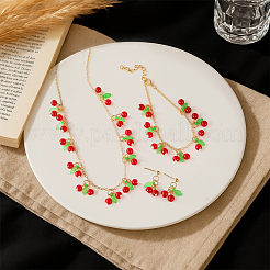 2 Styles Strawberry Cherry Iron Acrylic Pendant Necklaces & Dangle Earrings & Bracelets Set for Girl&nbsp;SJEW-HY0001-05