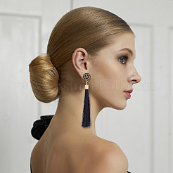 8 Pairs 8 Colors Rose with Cotton Tassel Dangle Stud Earrings&nbsp;EJEW-AN0001-68