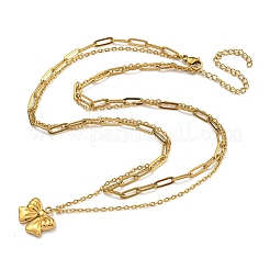 304 Stainless Steel Bowknot Pendant Necklaces&nbsp;NJEW-L182-001G-07