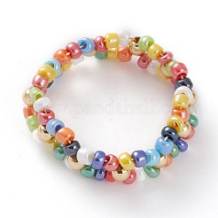 Round Mixed Style Glass Seed Beaded Finger Rings&nbsp;RJEW-JR00318