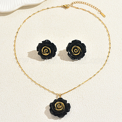 Elegant Resin Rose Pendant Necklace & Stud Earrings Set for Women&nbsp;DC8905