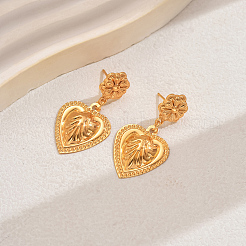 Vintage Alloy Heart Dangle Stud Earrings&nbsp;BF4834