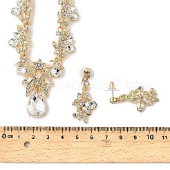 Teardrop & Leaf Alloy Rhinestone Stud Earrings & Pendant Necklaces Set for Women&nbsp;SJEW-M102-04G