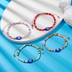Evil Eye Lampwork & Glass Seed Braided Bead Bracelet&nbsp;BJEW-JB09706