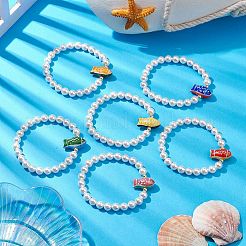 8mm Round Shell Pearl Beaded Stretch Bracelets&nbsp;BJEW-JB10338