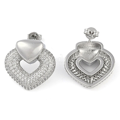Heart Clear Cubic Zirconia Stud Earrings&nbsp;EJEW-Q387-03P