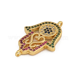 Rack Plating Brass Micro Pave Cubic Zirconia Religion Hamsa Hand Connector Charms&nbsp;KK-C074-55G-01