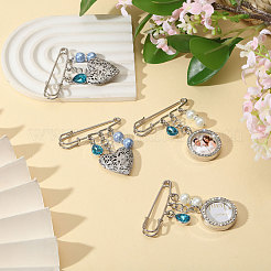 4Pcs 2 Styles 316 Stainless Steel and Alloy Diffuser Locket Pendants Brooches Sets&nbsp;JEWB-CA00014