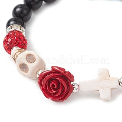 Halloween Dyed & Heated Natural Black Onyx & Synthetic Turquoise Beaded Stretch Bracelets for Women&nbsp;X1-BJEW-TA00665