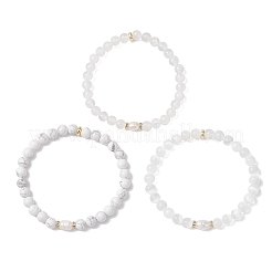 3Pcs Natural Howlite & Selenite & Quartz Crystal Round Beads Stretch Bracelets for Women&nbsp;BJEW-JB13058