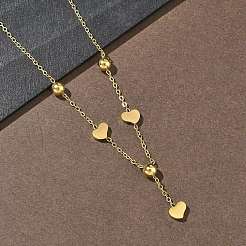 Ion Plating(IP) 304 Stainless Steel Heart Pendant Necklaces with 201 Stainless Steel Round Beads&nbsp;NJEW-D269-03G