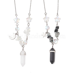 2Pcs Bullet Natural & Synthetic Gemstone Pendant Necklaces for Women Men&nbsp;NJEW-TA00224