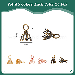 60Pcs 3 Colors Flower Brass Filigree Bead Cap Bails&nbsp;KK-PH0013-12
