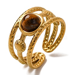 Round Natural Mixed Stone Finger Rings&nbsp;RJEW-Q822-15G