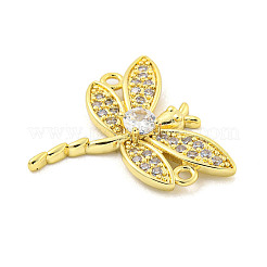 Rack Plating Brass Pave Clear Cubic Zirconia Dragonfly Connector Charms&nbsp;KK-P270-19G