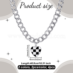 4Pcs 2 Colors Alloy Enamel Checkered Heart Pendant Iron Necklaces&nbsp;NJEW-HY0001-32