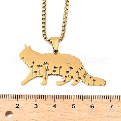 201 Stainless Steel Hollow Cat Shaped Pendant Box Chain Necklaces&nbsp;LS-NJEW-M086-06G