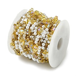 10M Ion Plating(IP) 304 Stainless Steel & ABS Plastic Pearl Bead & Butterfly Glass Link Chains&nbsp;CHS-G035-04G-09