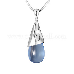 Steel Blue Teardrop Brass with Plastic Pendant Necklaces for Women&nbsp;FS-WG80BCE-01