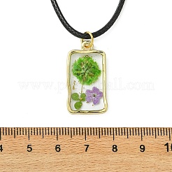 Transparent Resin Rectangle with Dried Flower Inner Pendant Black Waxed Cord Necklaces&nbsp;NJEW-JN06333