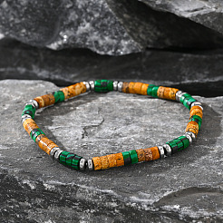 Natural Picture Jasper & Synthetic Malachite Heishi Beaded Stretch Bracelets for Men&nbsp;FB6718