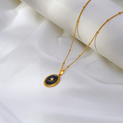 French Vintage Stainless Steel Black Enamel Oval with Star Pendant Necklaces for Women&nbsp;ME8505