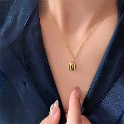 201 Stainless Steel Engraved Flower Rectangle Pendant Necklaces for Women&nbsp;WG2AA63-01