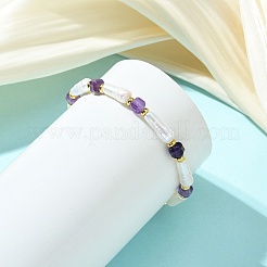 Natural Amethyst & Cultured Freshwater Pearl Beaded Bracelets&nbsp;BJEW-JB14045-03