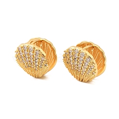 Brass Micro Pave Clear Cubic Zirconia Shell Shape Hoop Earrings&nbsp;EJEW-C158-05G
