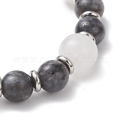 Round Natural White Jade & Larvikite Beaded Stretch Bracelets for Women&nbsp;BJEW-JB13139