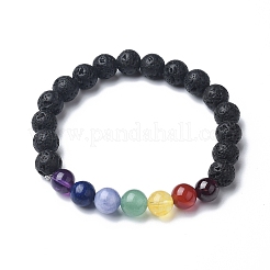 Chakra Natural Lava Rock Beaded Stretch Bracelets&nbsp;BJEW-JB02225-01
