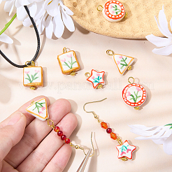 8Pcs 4 Styles Flower Pattern Handmade Porcelain Pendants&nbsp;HJEW-SW00367