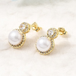Brass Micro Pave Cubic Zirconia Stud Earrings&nbsp;CU-CBABA66-08G