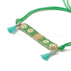 Handmade Japanese Seed Rectangle with Flower Link Braided Bead Bracelet&nbsp;BJEW-MZ00014-01