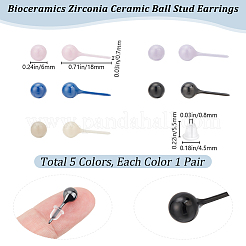 5 Pairs 5 Colors Hypoallergenic Bioceramics Zirconia Ceramic Stud Earrings for Sensitive Ears&nbsp;EJEW-BBC0001-42B