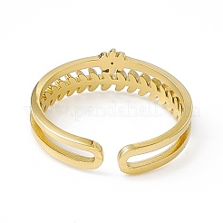 Ion Plating(IP) 304 Stainless Steel Leaf Cuff Ring for Women&nbsp;RJEW-C060-24G