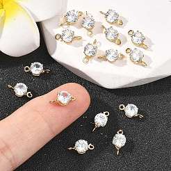 SHEGRACE Brass Pave Cubic Zirconia Flat Round Connector Charms&nbsp;XGRQ2O098-435A-G