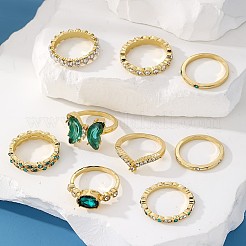 9Pcs Alloy with Rhinestone Finger Rings Sets&nbsp;FS-WG5AB7E-01