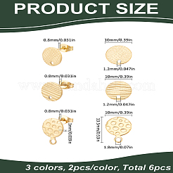 6Pcs 3 Styles Ion Plating(IP) 304 Stainless Steel Stud Earring Findings&nbsp;STAS-LP0001-49