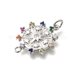 Brass Colorful Cubic Zirconia Sun Connector Charms&nbsp;KK-M318-13P