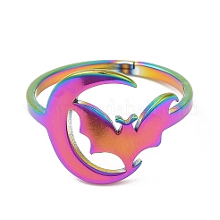 Ion Plating(IP) 304 Stainless Steel Moon with Bat Adjustable Ring for Women&nbsp;RJEW-M149-04RC
