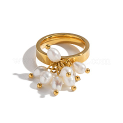 304 Stainless Steel with Natural Freshwater Pearl Finger Rings for Women&nbsp;AG0795