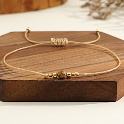 Casual Brass Bead Khaki Wax Thread Semi-Precious Natural Gemstone Bracelets Sets&nbsp;LS-JA4012