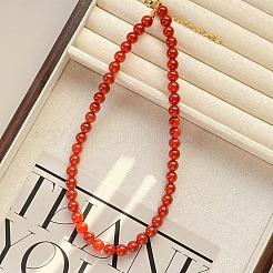 Vintage 8MM Round Natural Carnelian Beaded Necklaces for Women&nbsp;ZS3911